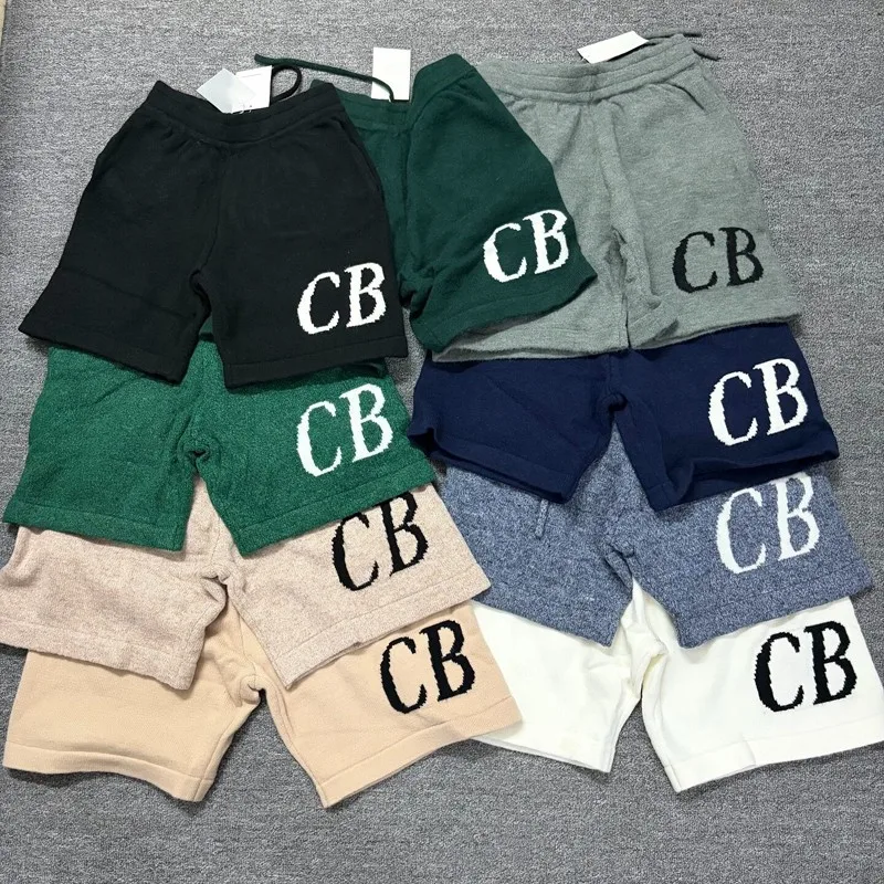 Summer Men Women CB Letter Logo Jacquard Yarn Drawstring Knit Fashionable Casual Shorts Multi Colored Five Quarter Pants