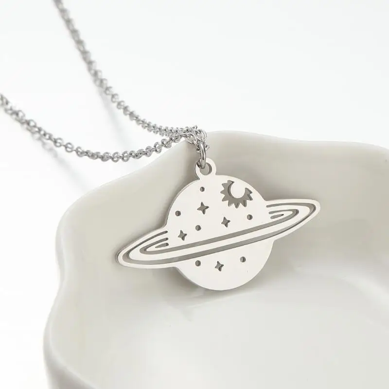 Planet Saturn Star Charm Chokers Necklaces For Women Stainless Steel Chain Pendant Fashion Necklaces 2023 Collares Para Mujer