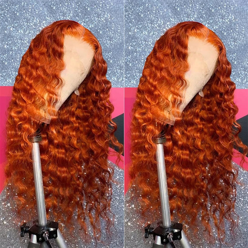 Ginger Orange 13x6 HD Lace Front Wigs Human Hair Water Wave 13x4 Human Hair Lace Frontal Wigs Transparent Lace Wig For Women