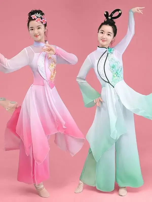 Costumes de danse nationale chinoise classique pour filles, robe Hanfu élégante, tenue de danse traditionnelle pour enfants, performance sur scène trempée