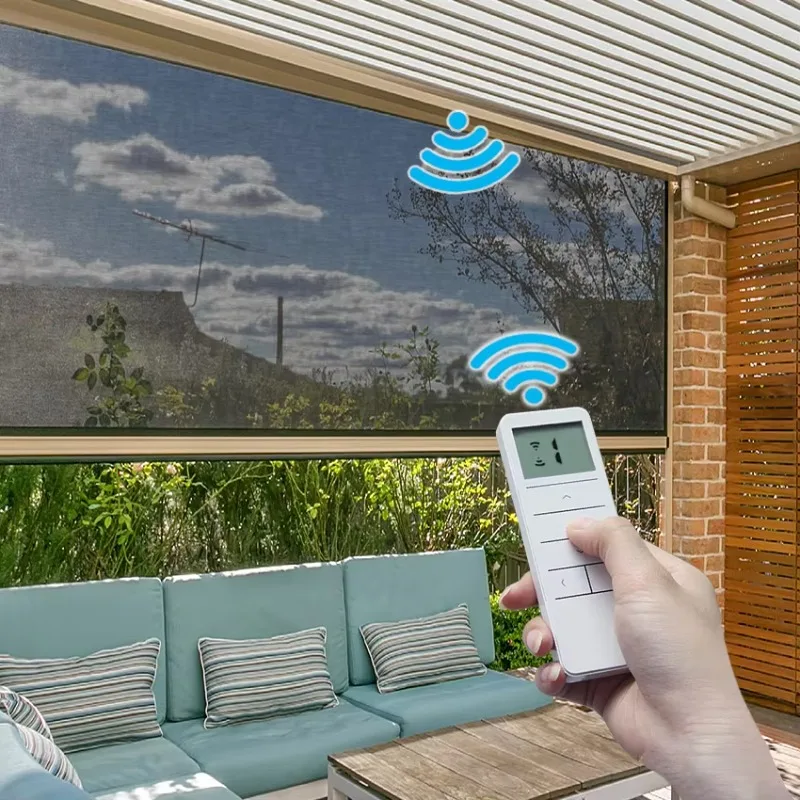 UV Protection Motorized Outdoor Windproof Roller Shades Breathable Smart Window Blinds
