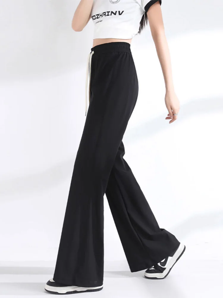 

Slim Women's Seven-Foot Pants Summer Thin Ice Silk Sun Protection Qui Dry Wide Leg Micro Flared Yoga Casual Sweatpants