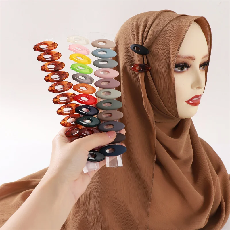 High Quality Candy Color Oval Hollow Plastic Safety Pin Veil Needle Silk Scarf Clip Neck Clip Scarf Needle