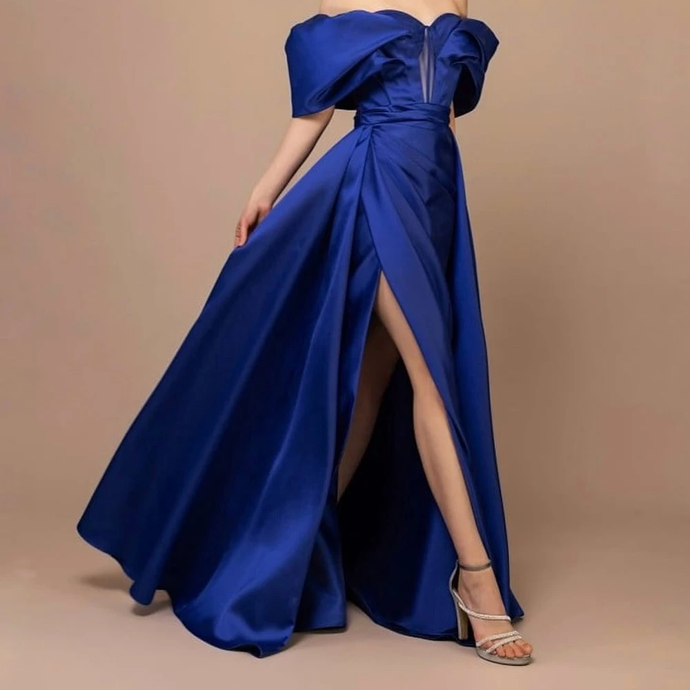 Customized Sexy Satin A-Line Off the Shoulder Evening Dress Graceful Floor Length Sweetheart  платье вечернее Custom Size