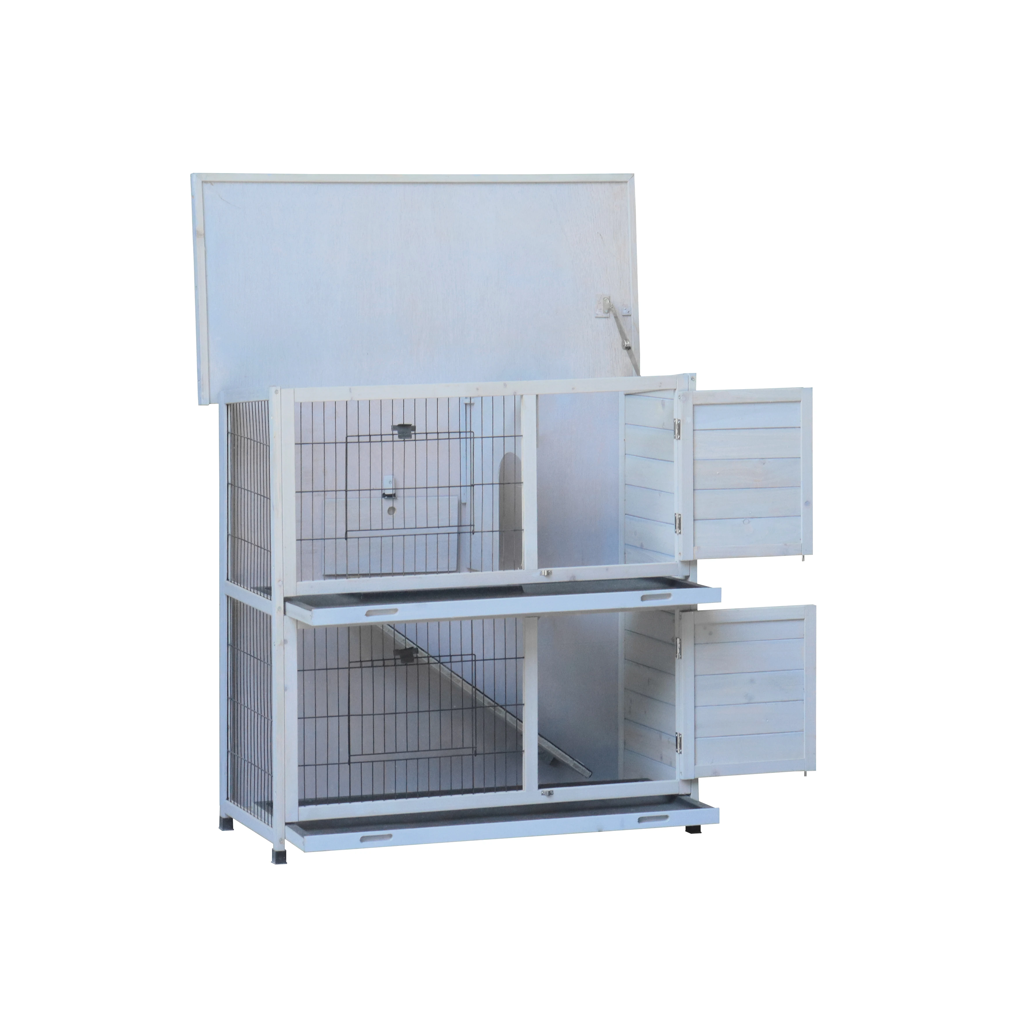 

wh-Rabbit Hutch Outdoor 2-Story Rabbit Cage Indoor with Run, Bunny Cage with 2 Removable No-Leak Trays#