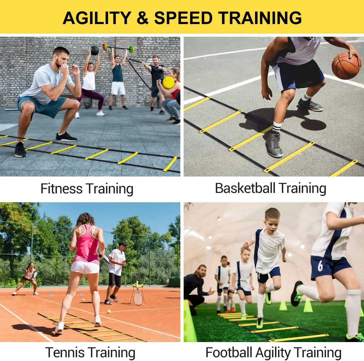 سلم القدم 19.6ft سلم لتدريبات القدم مع حقيبة حمل 12 معدات تدريب سرعة الرنين للبالغين والشباب والأطفال