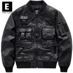 Blouson aviateur cargo à poches multiples pour homme, veste en PU, vêtements de combinaison, noir, moto, motard, homme