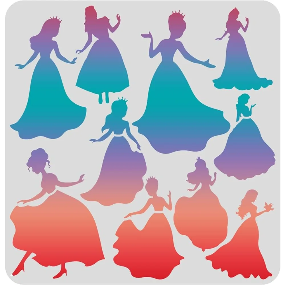 

Princess Stencils Template 11.8x11.8 inch Plastic 10 Princess Drawing Painting Stencils Square Queen Reusable Stencils for Paint