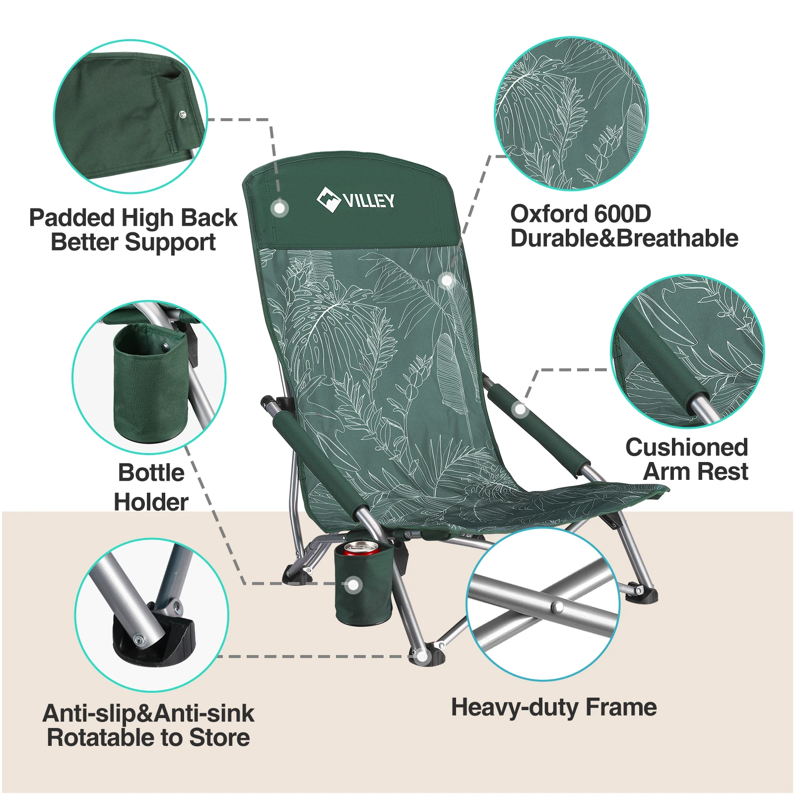 Villey Camping Fishing Folding Chair Tourist Beach Chaise Longue Chair for Relaxing Foldable Leisure Travel Furniture Picnic