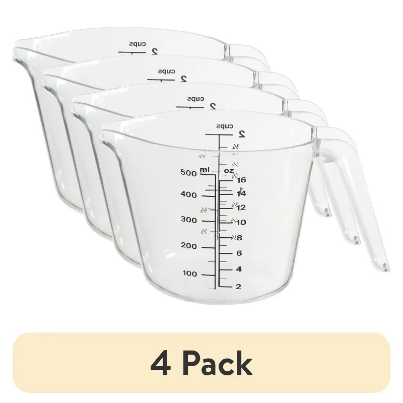 (4 pack) 2-Cup Large Spout Plastic Measuring Cup, Clear