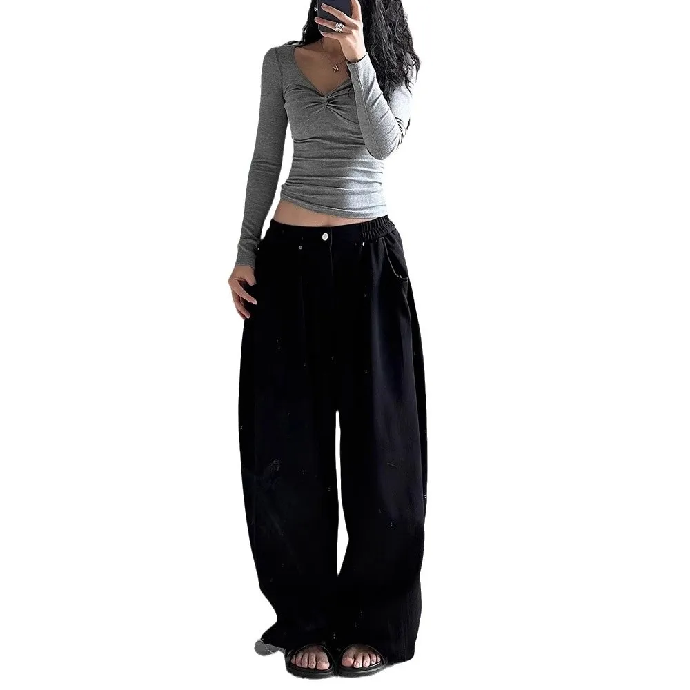 

2025 New Retro Sweatpants Sweatpants Women's Floor-mopping Trousers Loose Wide-leg Casual Trousers