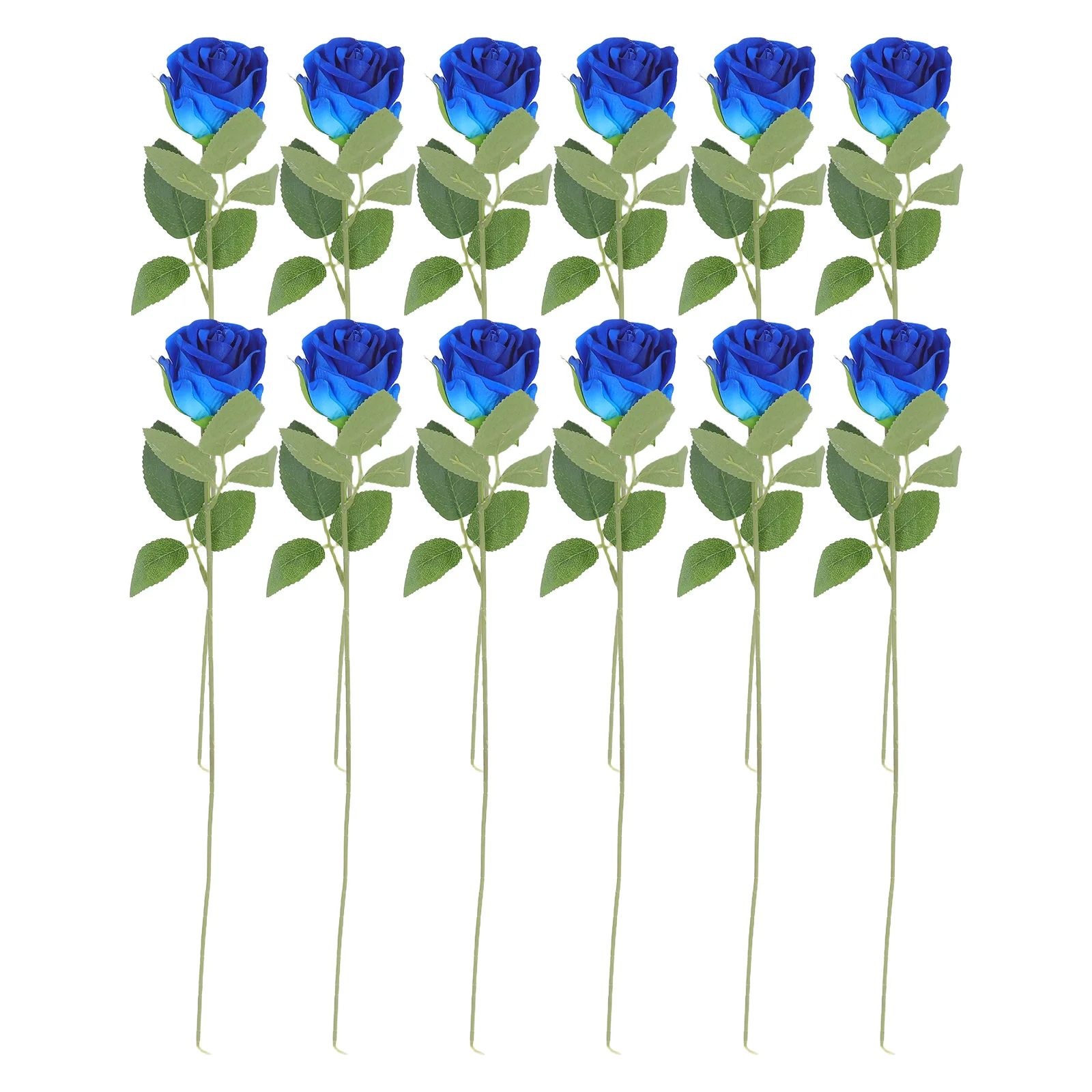 

12pcs Blue Artificial Roses Faux Cloth Flowers Wedding Party Decorations Valentine'S Day Home Long Stems Realistic Touch Fabric