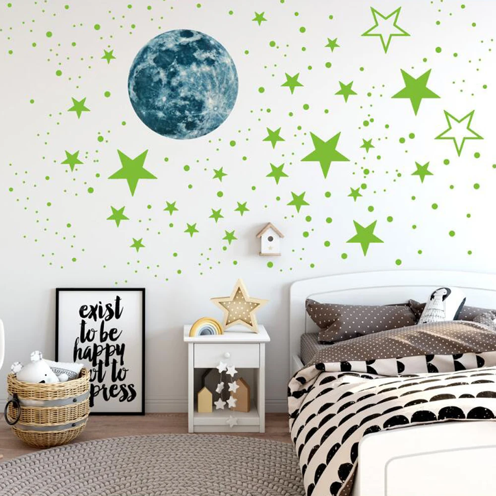 6 unids/set de pegatinas luminosas para pared, pegatinas de estrellas que brillan en la oscuridad para niños, habitaciones de bebés, decoración fluorescente colorida para la habitación del hogar