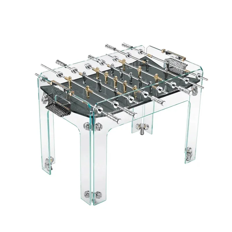 Modern Clear Foosball Table, Luxury Futuristic Tempered Glass Soccer Table, 12mm Thick Playing Surface