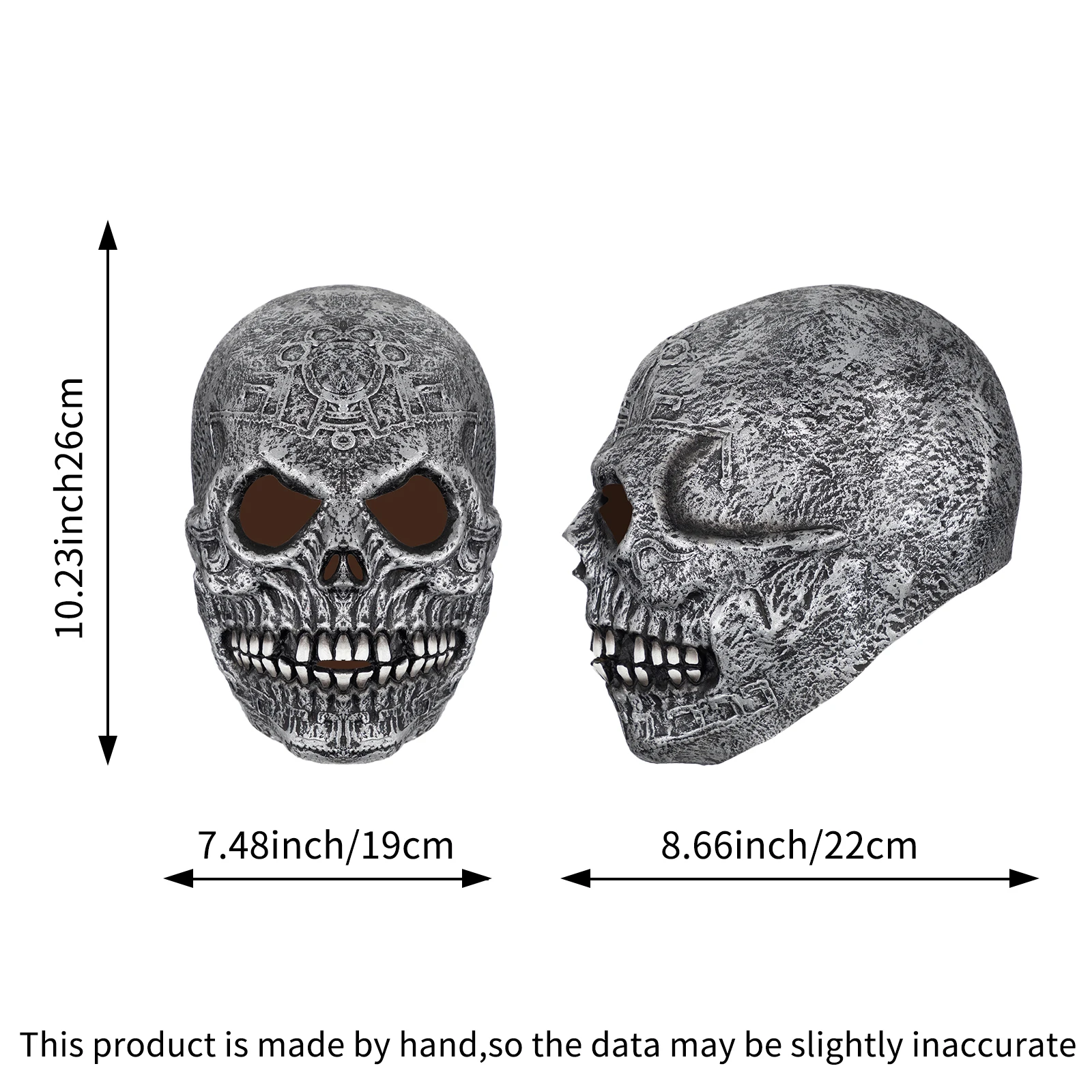 Vintage Silver Totem Skull Latex Full Face Mask Halloween Haunted House Dark Myth Cosplay Prop view 5