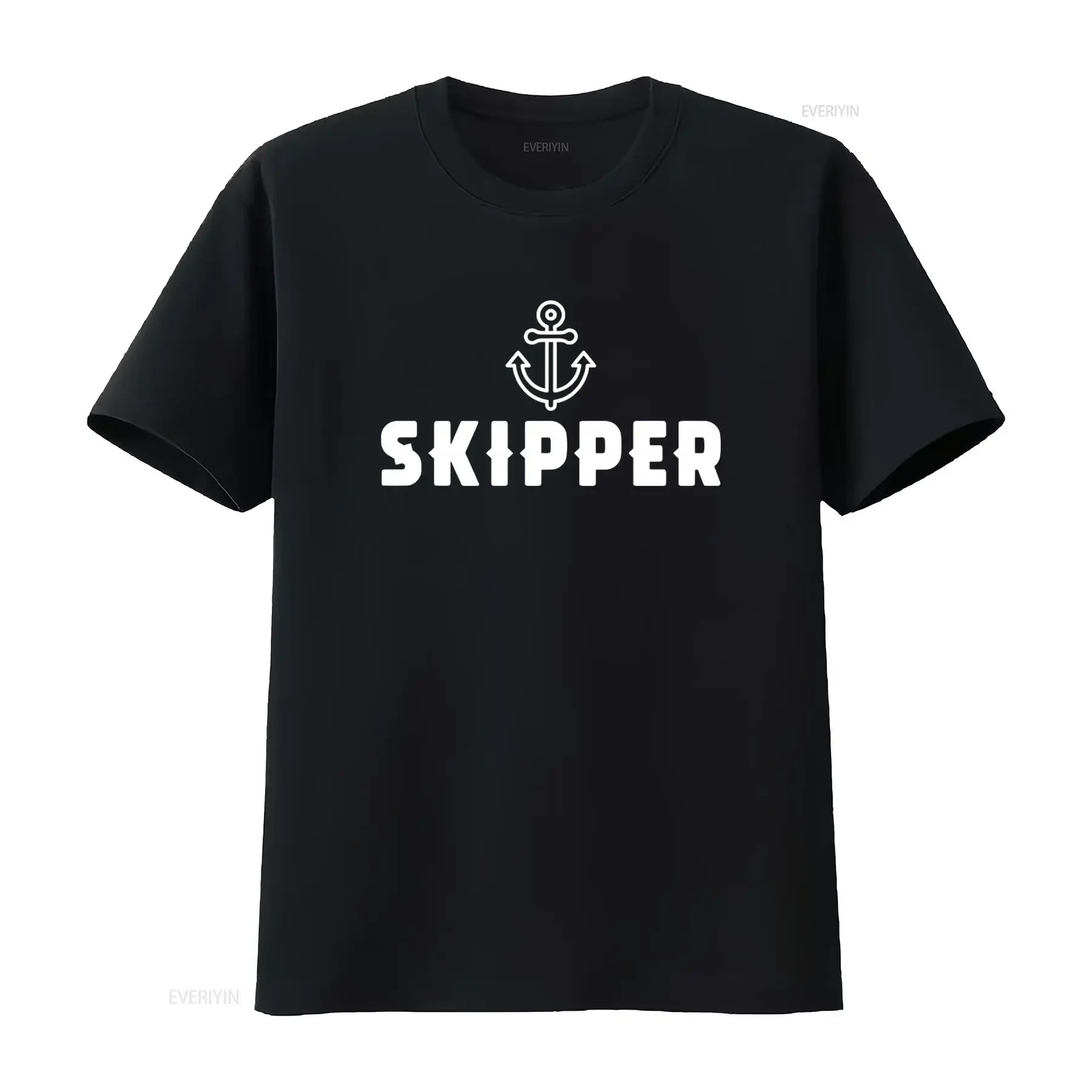 SKIPPER Nautical Anchor Design T Shirt Perfect for Sailing Boating Yachting Crew Captains vintage Washed homme Breathable