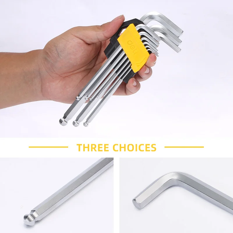 Deli 9PCS Allen wrench screwdriver set,Long Arm Hex Key Set 1.5mm To 10mm Hexagon Spanner Hand Tools For Bicycle Repair