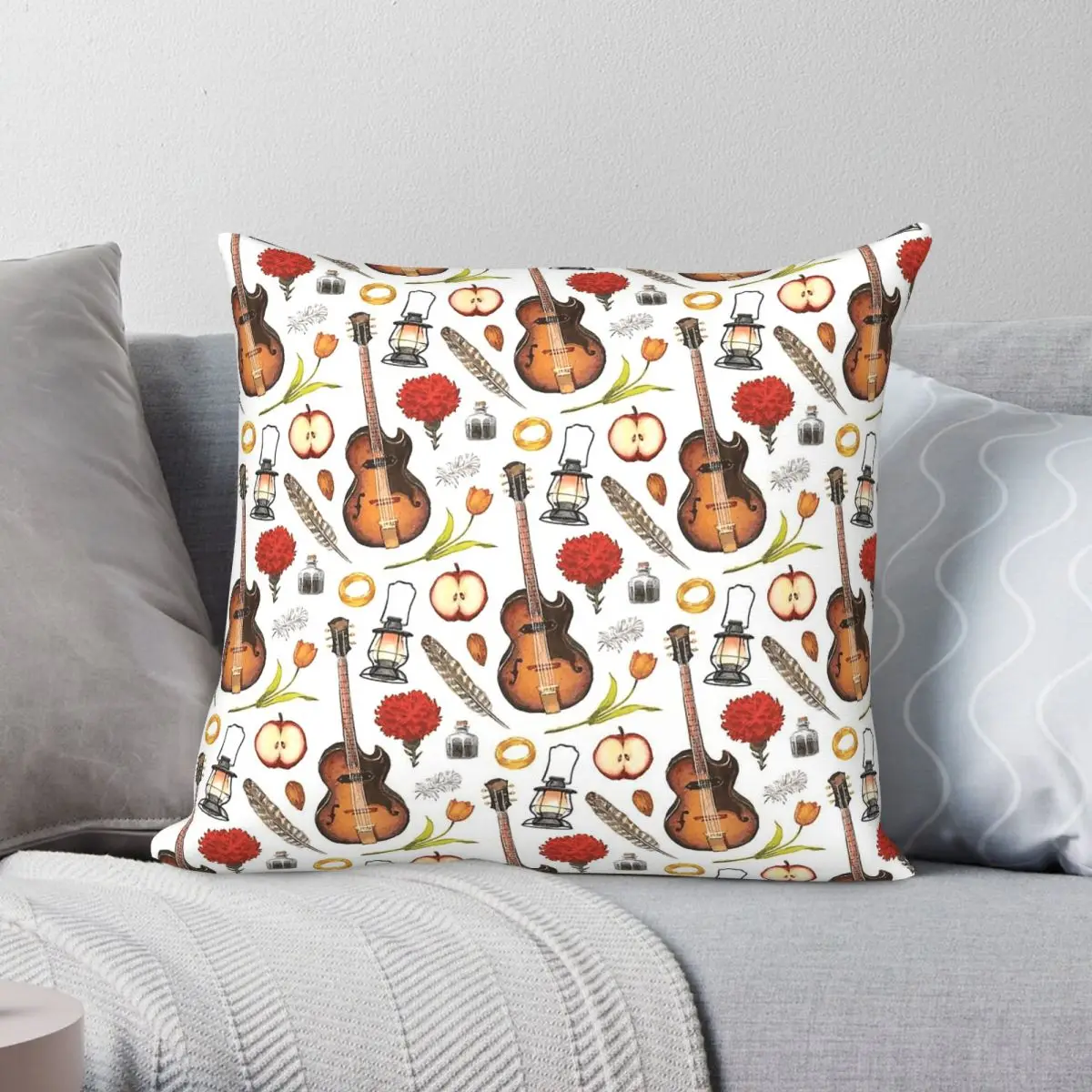 Orpheus Guitar Square Pillowcase Polyester Linen Velvet Creative Zip Decor Throw Pillow Case Room Cushion Cover 18