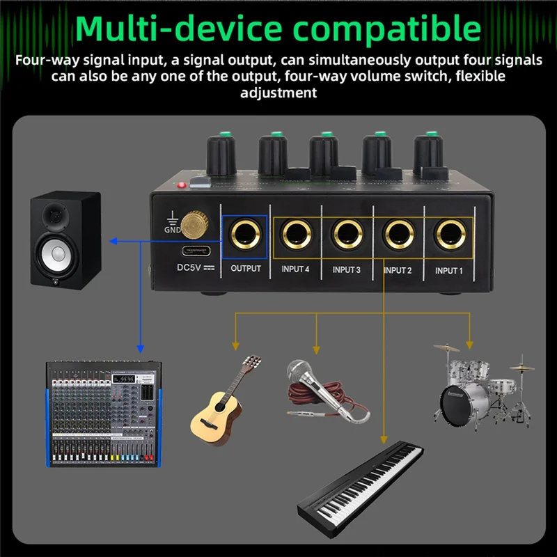 

FORW-Mix400 Pro 4 Channel Professional Sound Mixer With RGB Light Mini Audio Mixer Line Mixer Small Audio Mixer For Club Bar