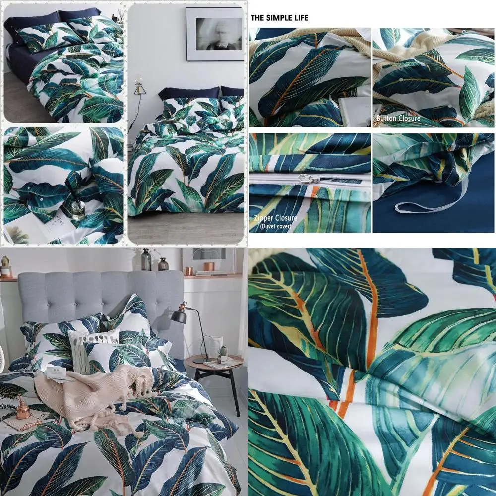 

Комплект постельного белья Queen Size из 3 предметов: хлопковое одеяло с тропическими пальмами и застежкой-молнией
