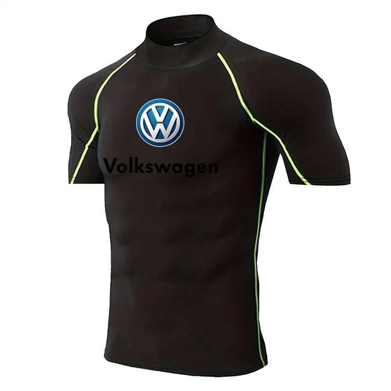 2025 Volkswagen logo printed tight fitting fitness suit, men's fitness gym sports running quick drying short sleeved T-shirt