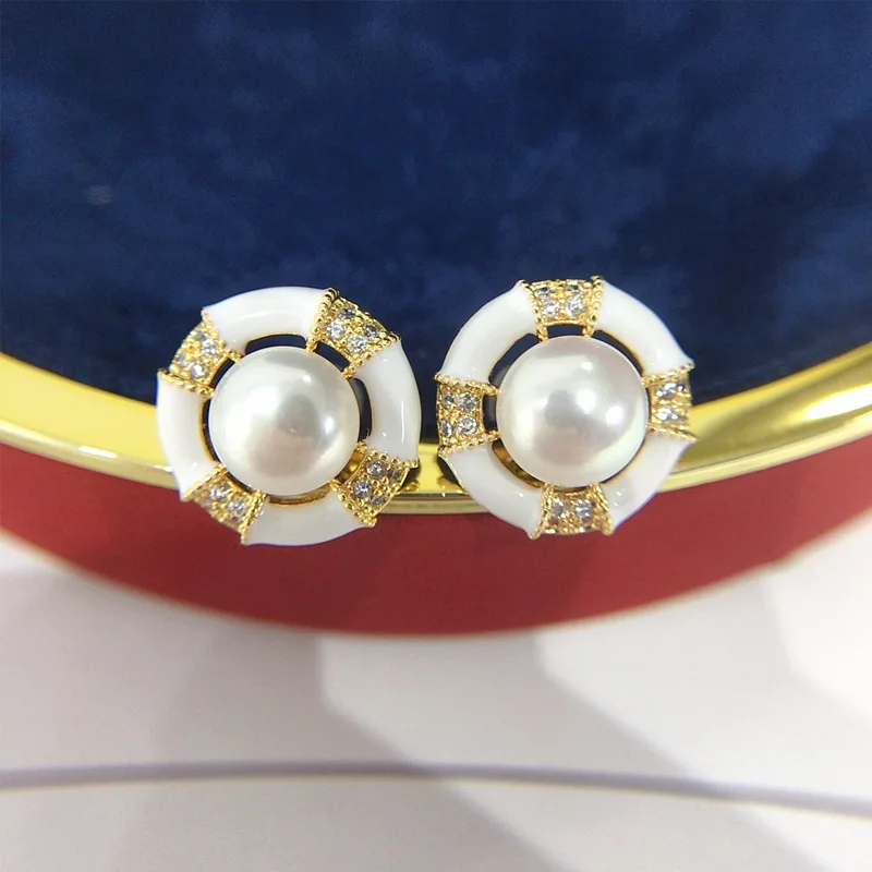 

Natural Freshwater Stud Women High-Light Pearl Earrings 18K Gold-Plated S925 Sterling Silver Ear Studs