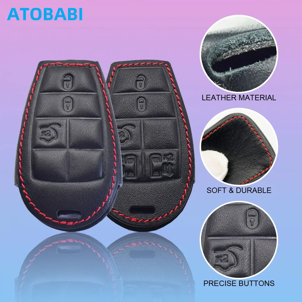 Leather Car Key Cover For Dodge Challenger Charger Magnum Journey Ram Jeep Commander Grand Cherokee Chrysler 300 Remote Fob Case