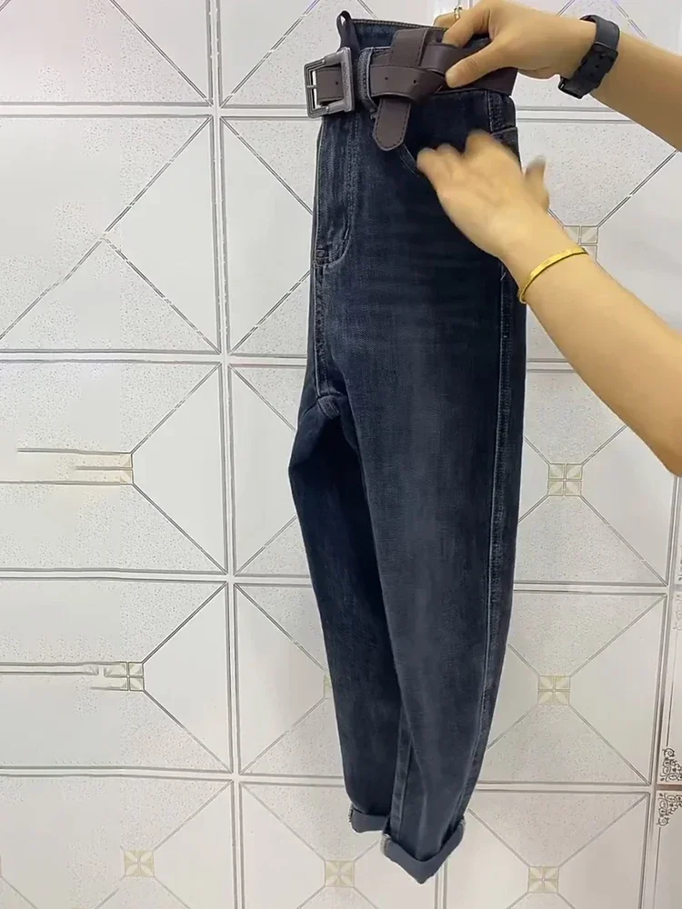 Y2k Jeans da papà Slim a nove punti da donna grandi 2023 autunno Fat Mm pantaloni larghi Harlan a forma di pera per le donne