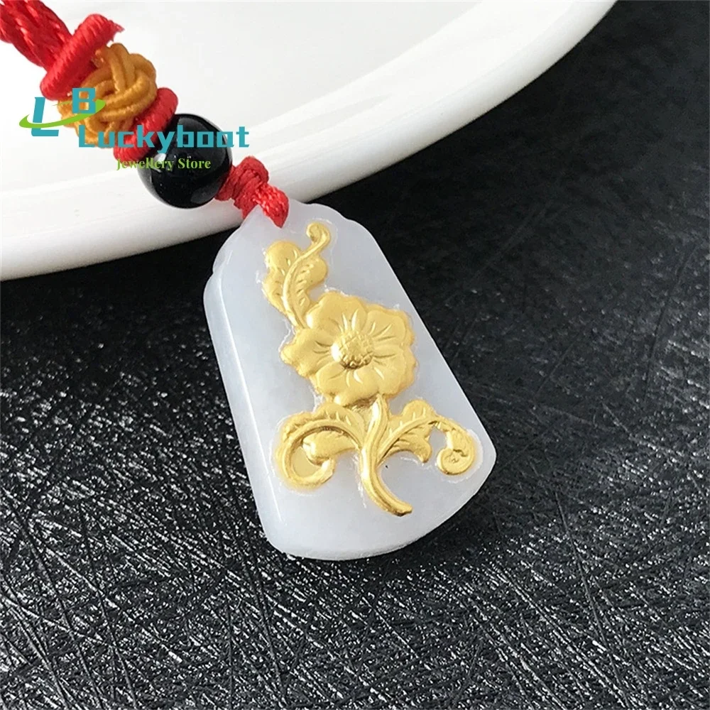 

Золотой инкрустированный нефритовый квадратный кулон из чистой розы Хэтянь, подарок на День святого Валентина