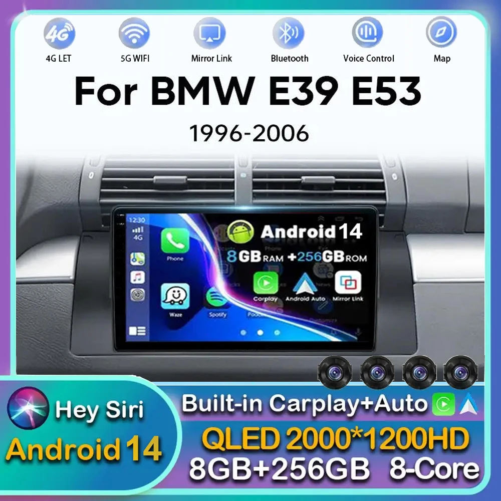 

Android 14 Carplay Auto WIFI+4G Car Radio For BMW M5 E39 E53 X5 1999-2006 Multimedia GPS Video Player Stereo 2din DSP Head Unit