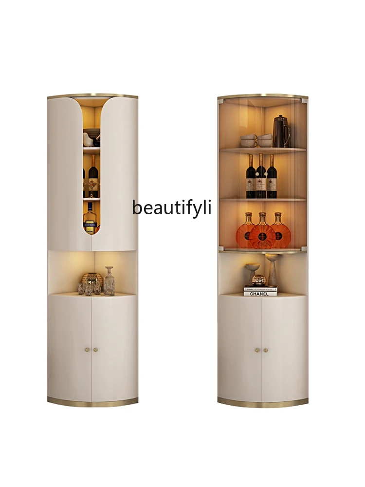 Affordable Luxury Style Solid Wood Corner Cabinet Wine Cabinet Triangle Cabinet Italian Solid Wood Glass High Foot Cabinet