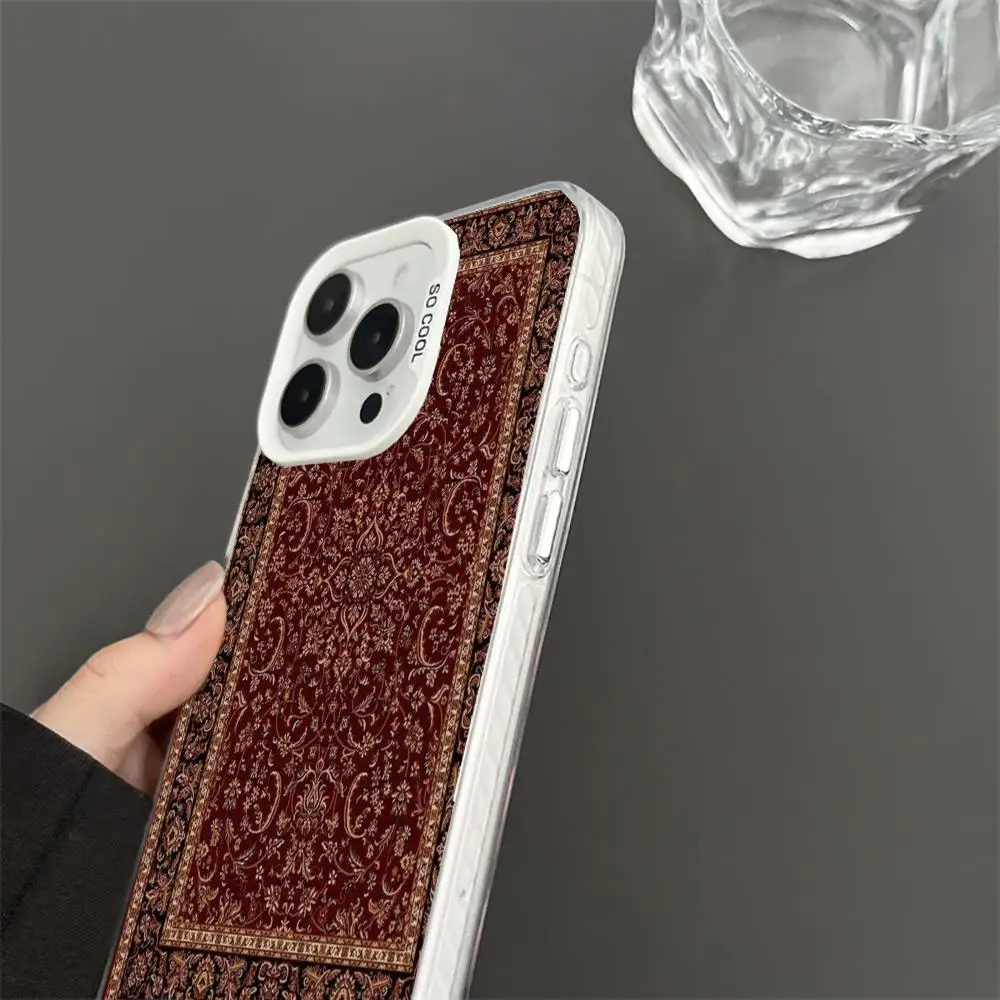 Red Persian pattern case for iPhone17 16 15 14 13 12 11 Pro/ Max/Plus shock-proof rear cover anti-fingerprint