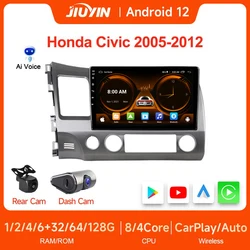 JIUYIN-Autoradio Android, Carplay sans fil avec cadre, GPS, Bluetooth, Stéréo pour Honda Civic 10.1-2005, 2 Din, Écran 2012 pouces