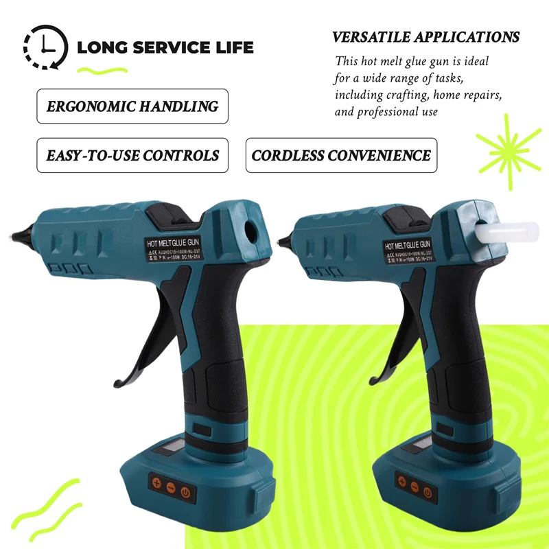 ABLJ 100 ワットコードレスデジタルホットメルトグルーガン電動工具 Formakita 18V バッテリーグルースティック DIY 修復ツール