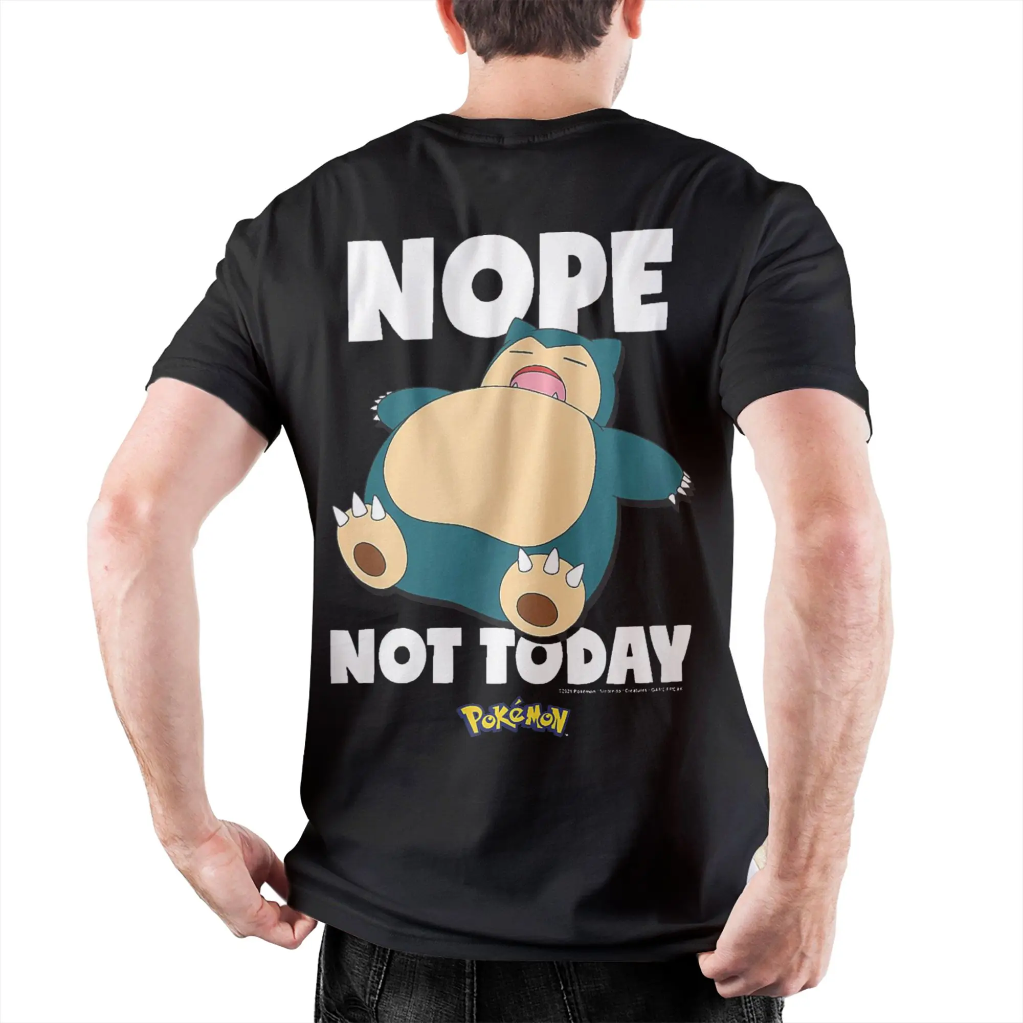 Camiseta Unissex Pokemoned Nope Not Today Snorlax, Camiseta de Algodão Vintage de Manga Curta com Gola Redonda, Tamanhos Grandes