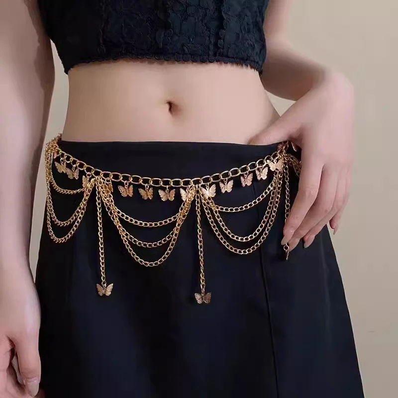 Women Waist Chains Jewelry Fashion Butterfly Belly Body Decoration Metal Multi-layer Pants Chain Summer Skirt Accessories