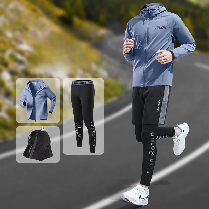 Mens Tracksuit Set Winter Running Suit Professional Marathon Training Windbreaker and Fitness Quick-Drying Tights Men's Clothing