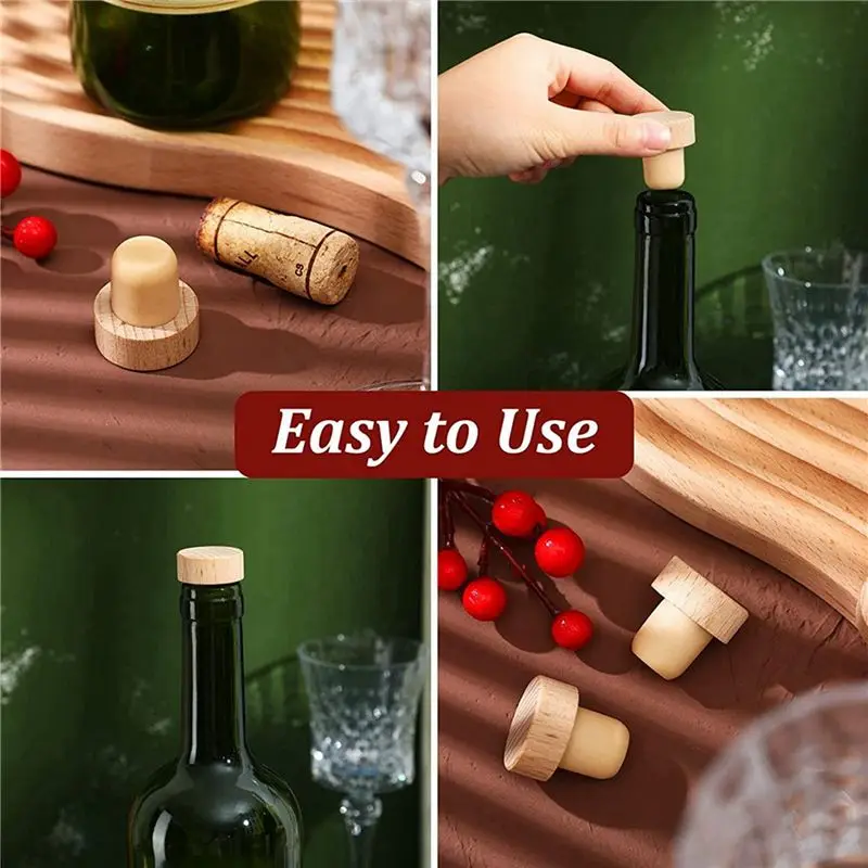 VEHO-120Pc Wine Bottle T Shaped Wooden Stopper For Wine Wooden Stopper Wine Stopper Reusable Wooden Stopper And Wine Stopper