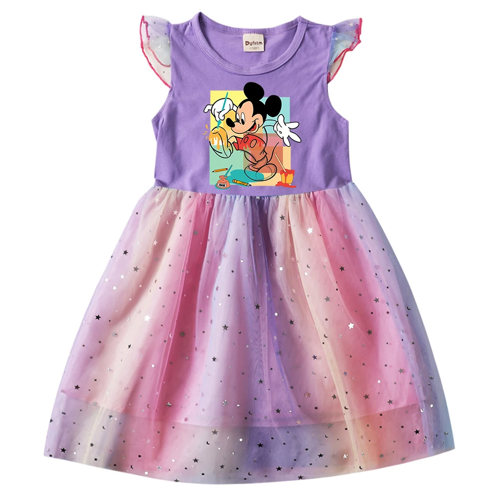 

Mickey Mouse Girl Dress Children Print Disney Minnie Girls Princess Cartoons Casual Clothes Gauze Dresses Kid Baby Gifts