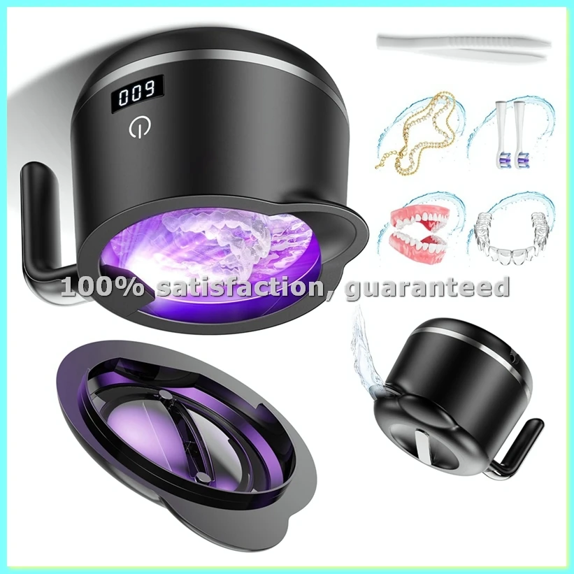 

Ultrasonic Retainer Cleaner Machine- 45kHz Ultrasonic Jewelry Cleaner - 180ML Mouth Guard & Denture Cleaner Pod Black US-ABFB
