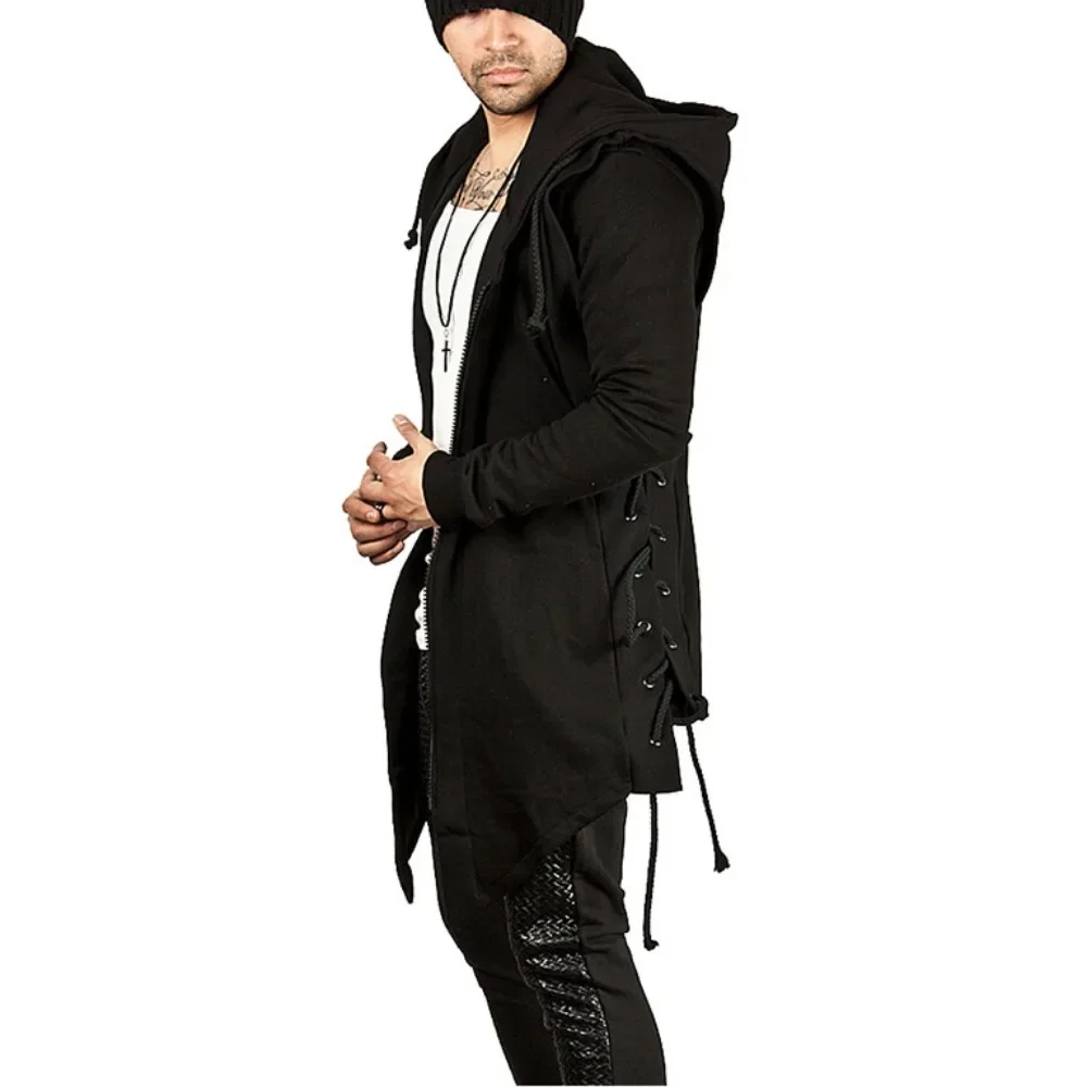 الخريف الرجال هوديس بلوزات عادية مقنع سترة طويلة الأكمام هوديي الرجال سليم صالح الشارع الشهير فضفاض معاطف السترة #4