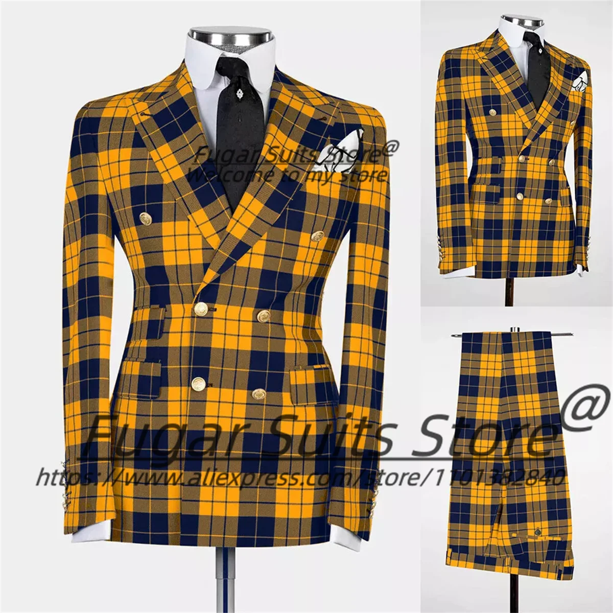 British style Red Plaid Men Suits Slim Fit Double Breasted Groom Wedding Tuxedos 2 Pieces Sets Elegant Male Blazers Ropa Hombre