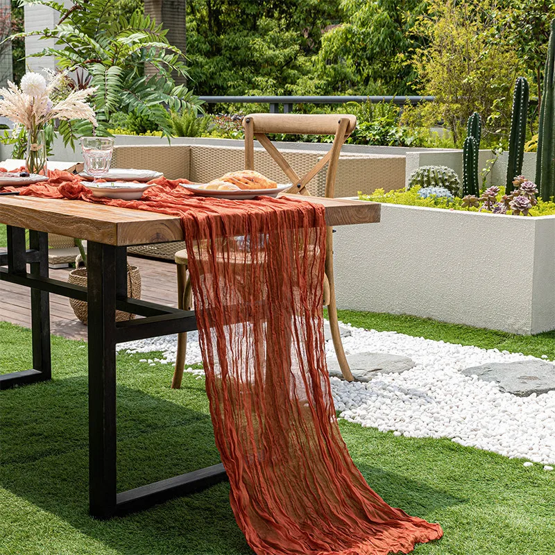 Voile Champray Table Runner Foreign Trade Bohemian Style Pleated Wedding Table Runner Tablecloth Banquet Decoration 10 pcs