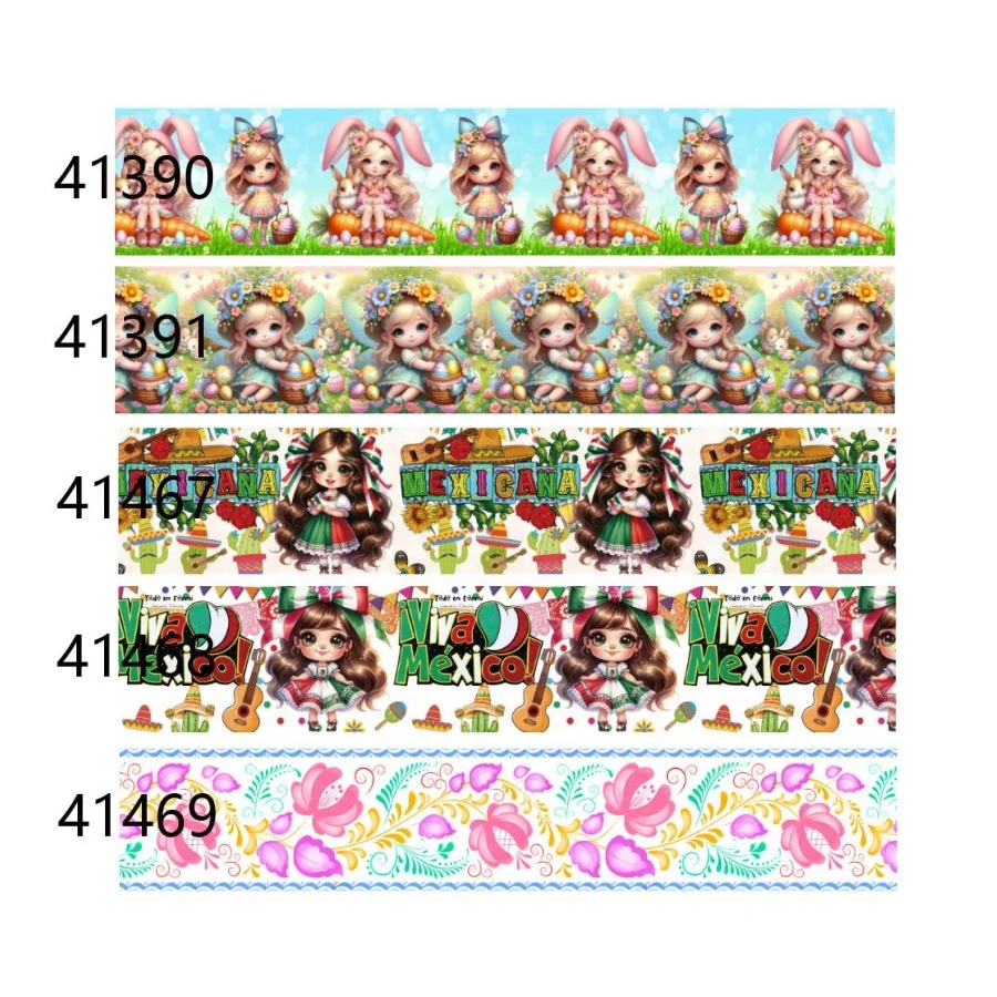 (5yards) Mexico Girl Cartoon Grosgrain Ribbon Printed Easter Ribbon for Hairbows DIY Accessories 50yards