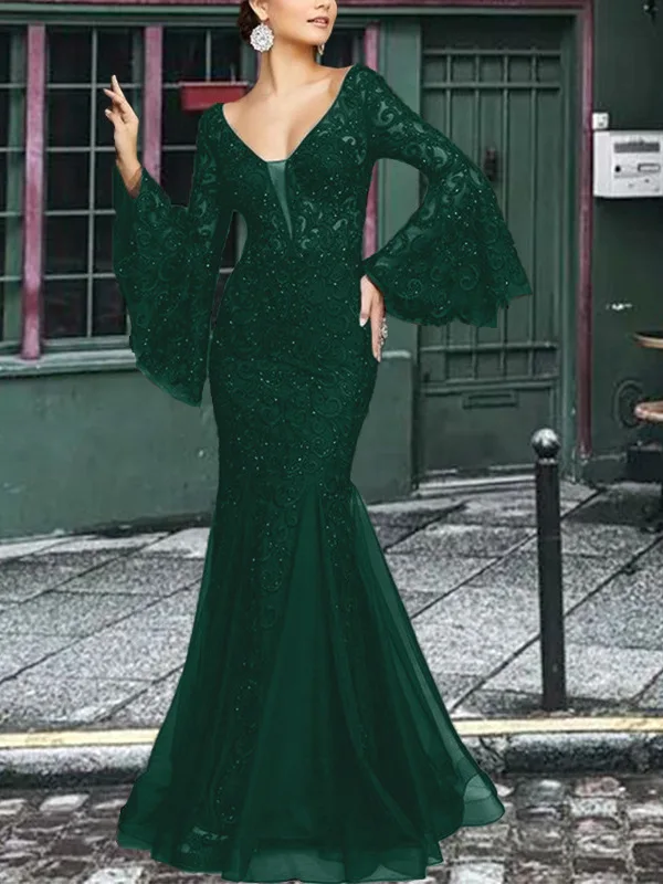 Ele longo sve renda sereia dr feminino faionable luxo vestido de noite coreano sle midi dr profundo v ne poliéster