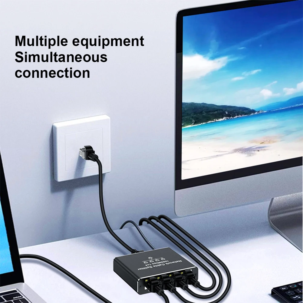 1 To 4 Network Connector Splitter HUB with USB Power Cable 1000Mbps 4 Devices Simultaneously Networking for Cat5/5e/6/7/8 Cable