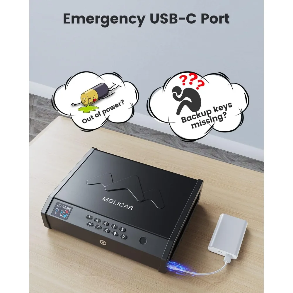 

Сейф для пистолета, биометрические сейфы для пистолета с ЖК-дисплеем температуры и влажности, порта USB-C, сейф для пистолета с быстрым доступом по отпечатку пальца