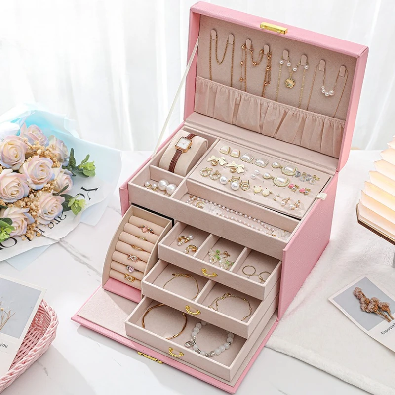 

Leather Jewelry Box Luxury Earrings Storage Boxes Large Capacity Necklaces Bracelet Display Case Jewellery Organizers Supplies