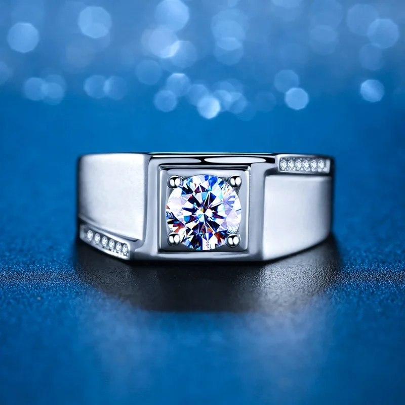 

Four-Prong Paved Ring Men's 1CT Moissanite PT950 Platinum - Luxury 4-prong platinum ring, elite style for business negotiation