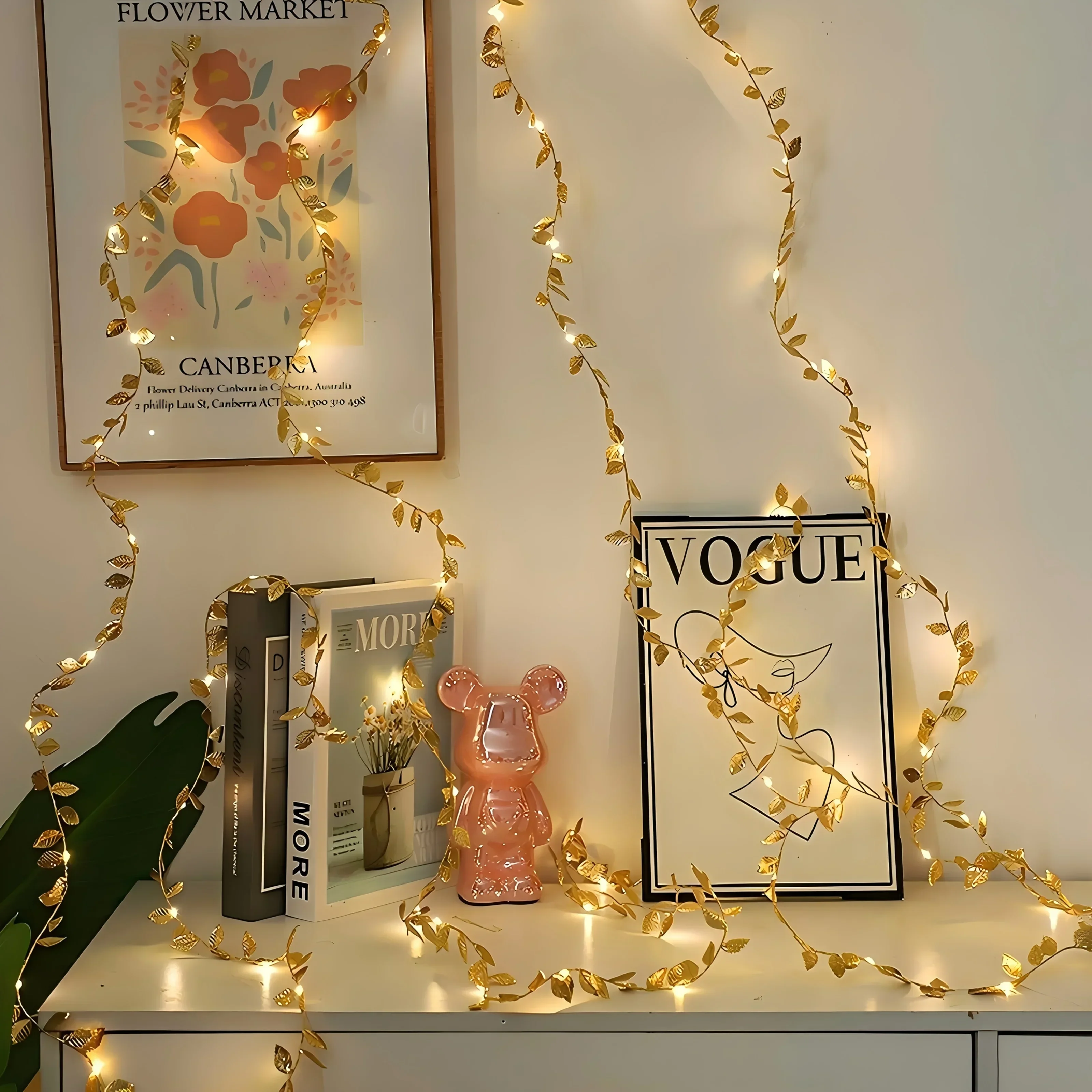 

2M 20LED Golden Leaves String Fairy Lights For Wedding Birthday Party Decoration Home Garden Artificial Plant Garland Vine Light